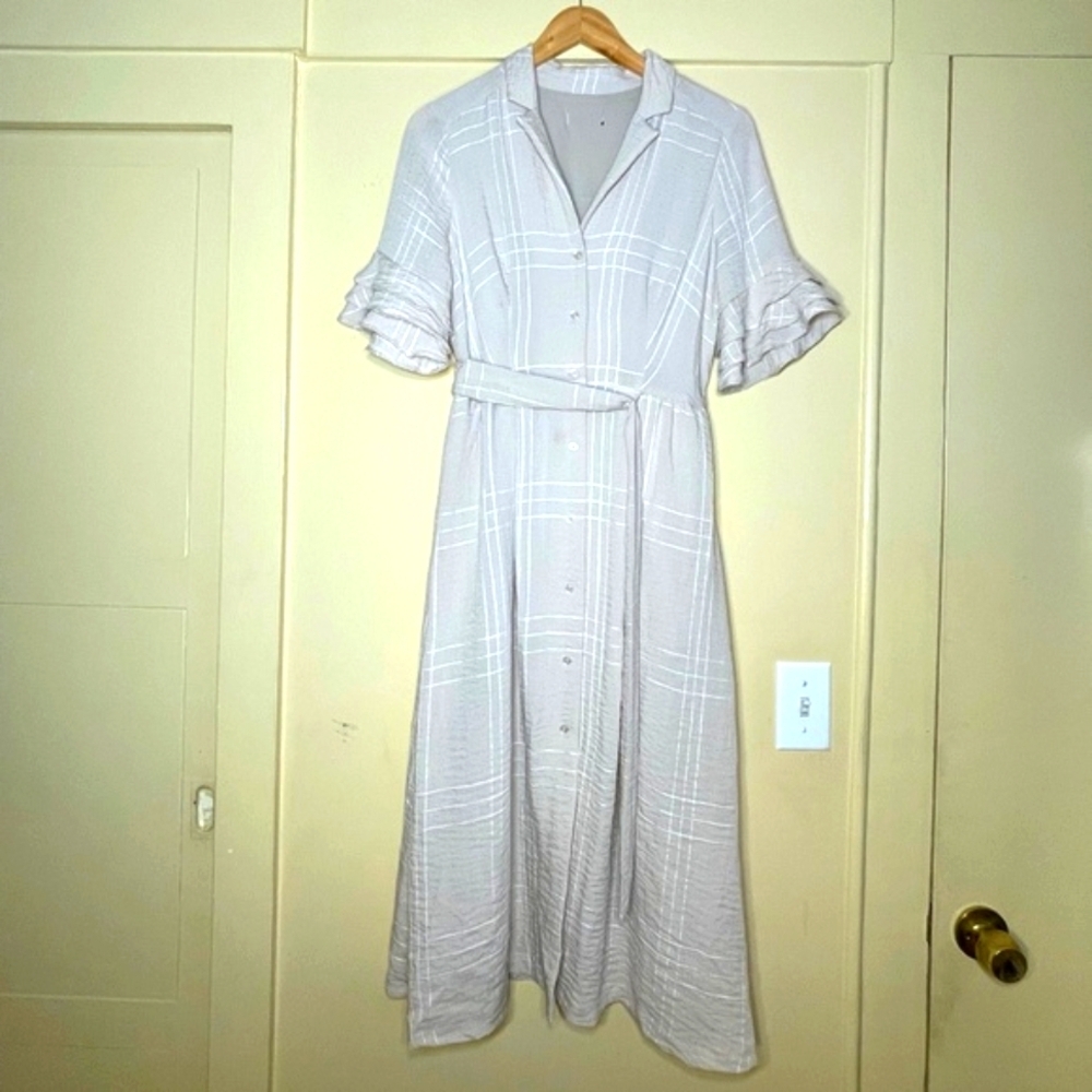 Free People Cream Plaid Midi Dress
